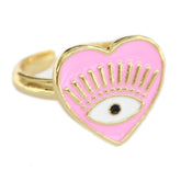 Bague en or mauvais œil coeur rose